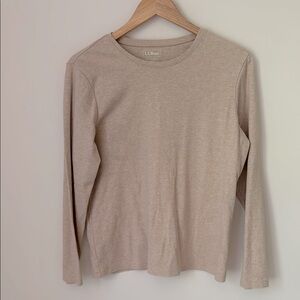 L.L. Bean | 100% Cotton Long Sleeve Tee in Oatmeal Beige | Size L